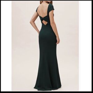 Anthropologie BHLDN Katie May Madison Crepe Twist Back Dark Emerald Dress NWT